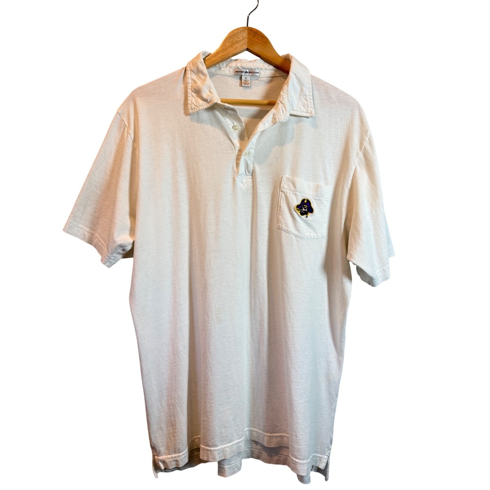 Peter Millar Mens XL White Pirate Logo Pocket Pima‎ Cotton Polo Shirt
